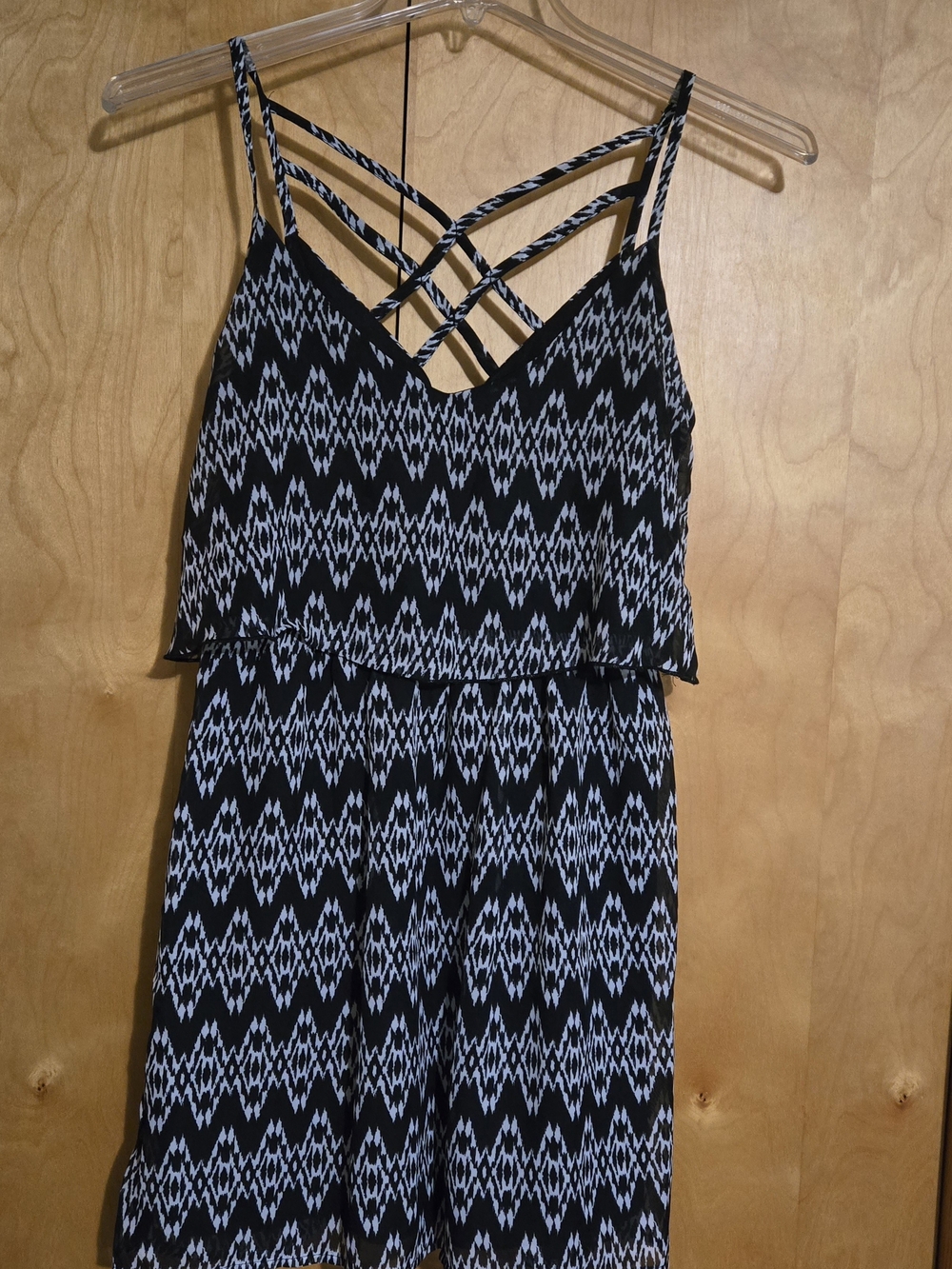 Speechless Black and White Zigzag Strappy Mini Dress